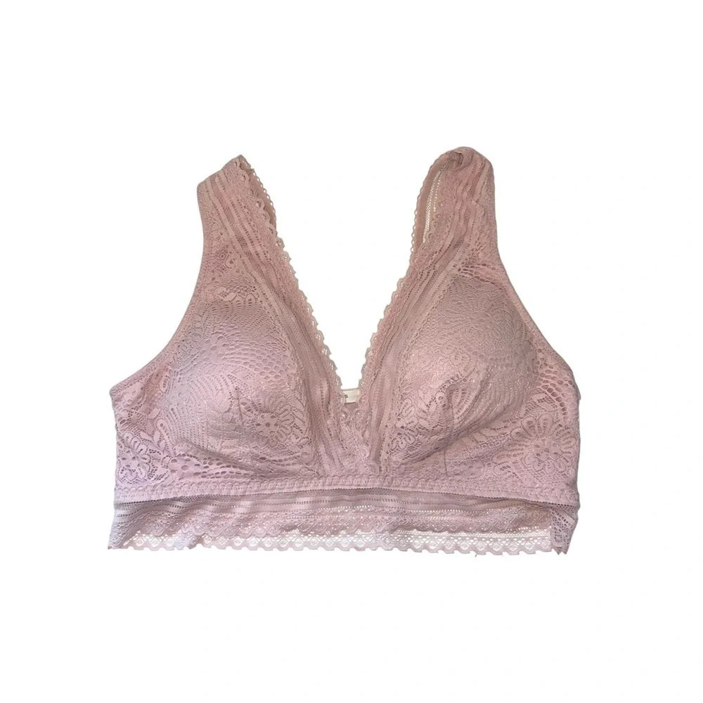Maurices Light Pink Allover Lace Plunge V-neck Pullover Bralette Large Women’s
